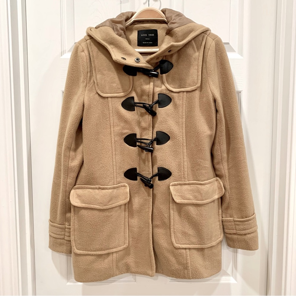 Camel Tan Toggle Button Peacoat Jacket Duffle Coat